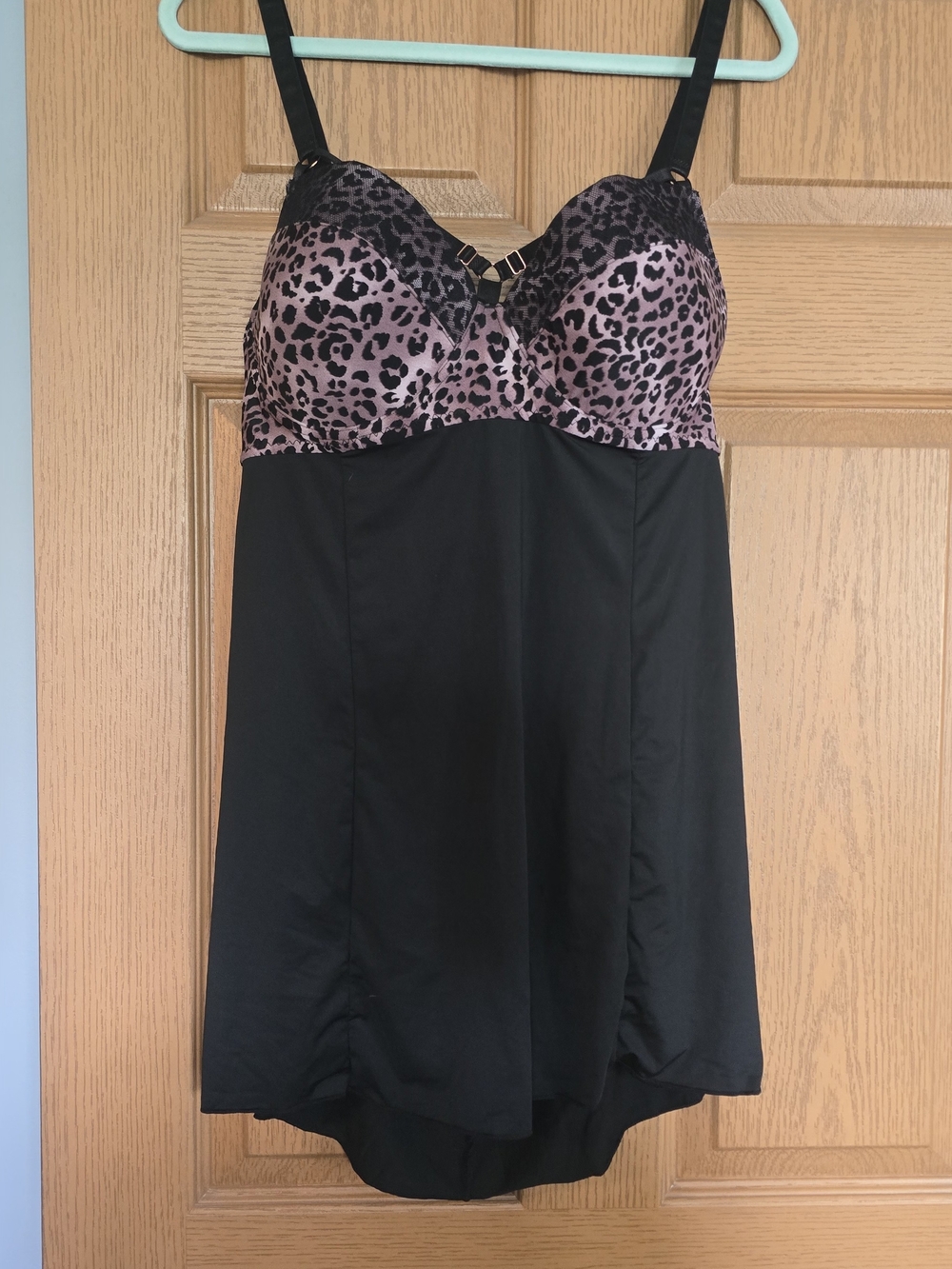 Black Chemise with Pink Leopard Bust - Women Intimates